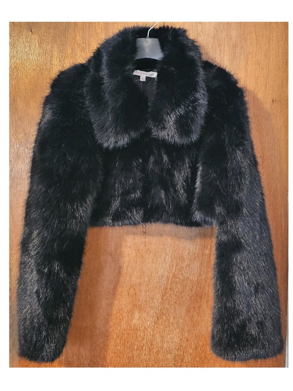 NWT Hot & Delicious Large Black Faux Fox Fur Cropped Coat